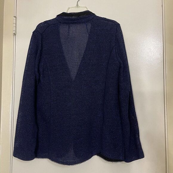 ELIE TAHARI blue knit crochet cardigan blazer sweater size US 8 - Picture 5 of 6